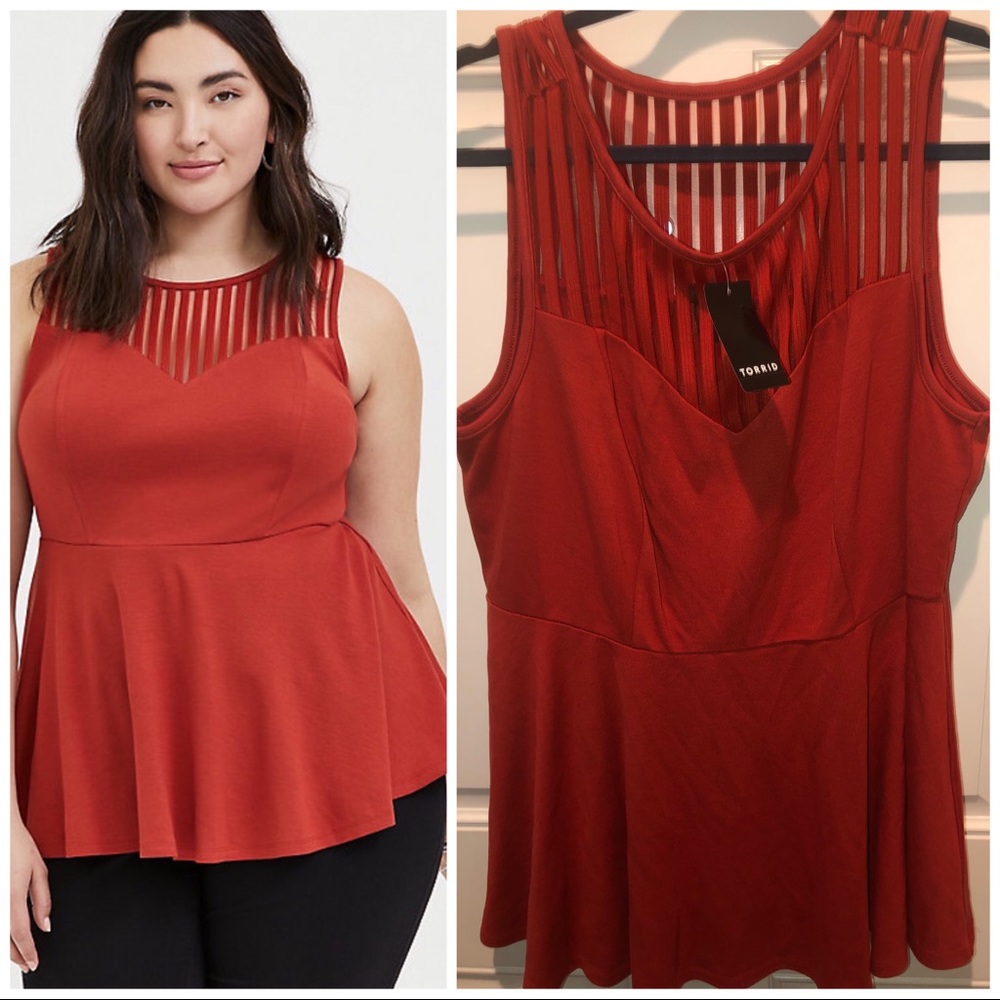 Torrid Ketchup Stripe Mesh Peplum Top